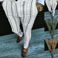 mens casual striped long trousers office slim fit business fashion skinny pants
