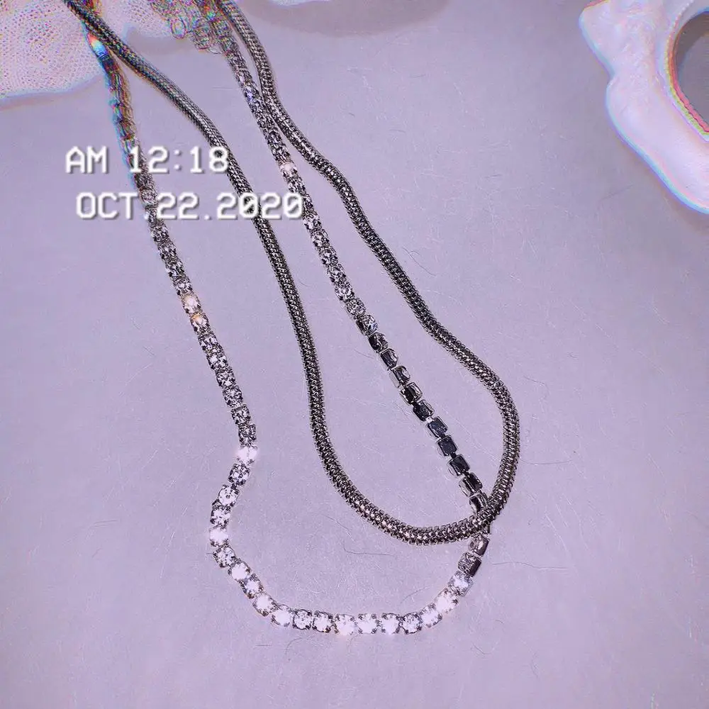 

HANGZHI 2020 New Punk Micro-inlaid Zircon Retro Double Layer Temperament Design Stitching Collar Necklace For Women Girl Jewelry