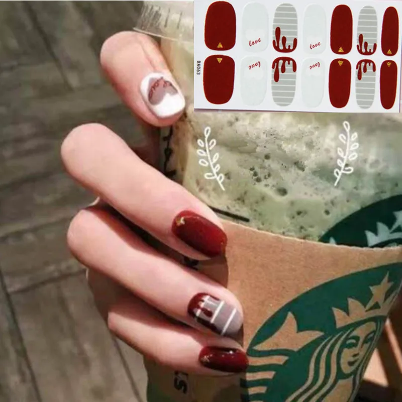 14 накладных наклеек для ногтевого дизайна самоклеящиеся наклейки с полным