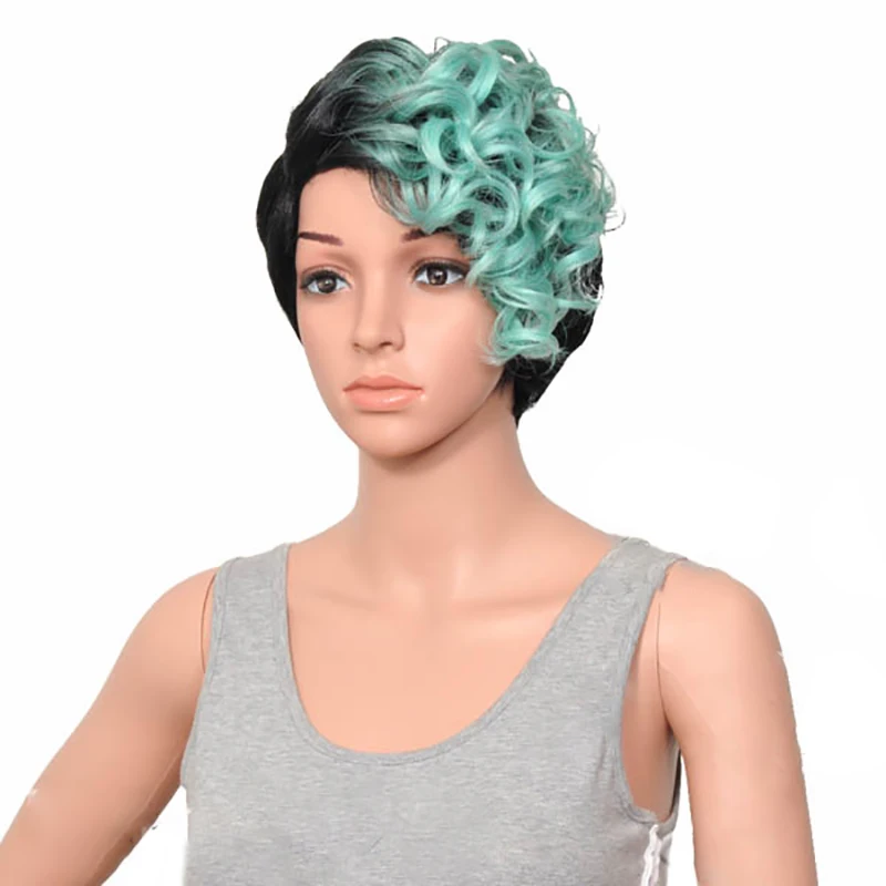 HAIRJOY женский специальный смешанный цвет боковая часть короткий кудрявый синтетический парик для волос