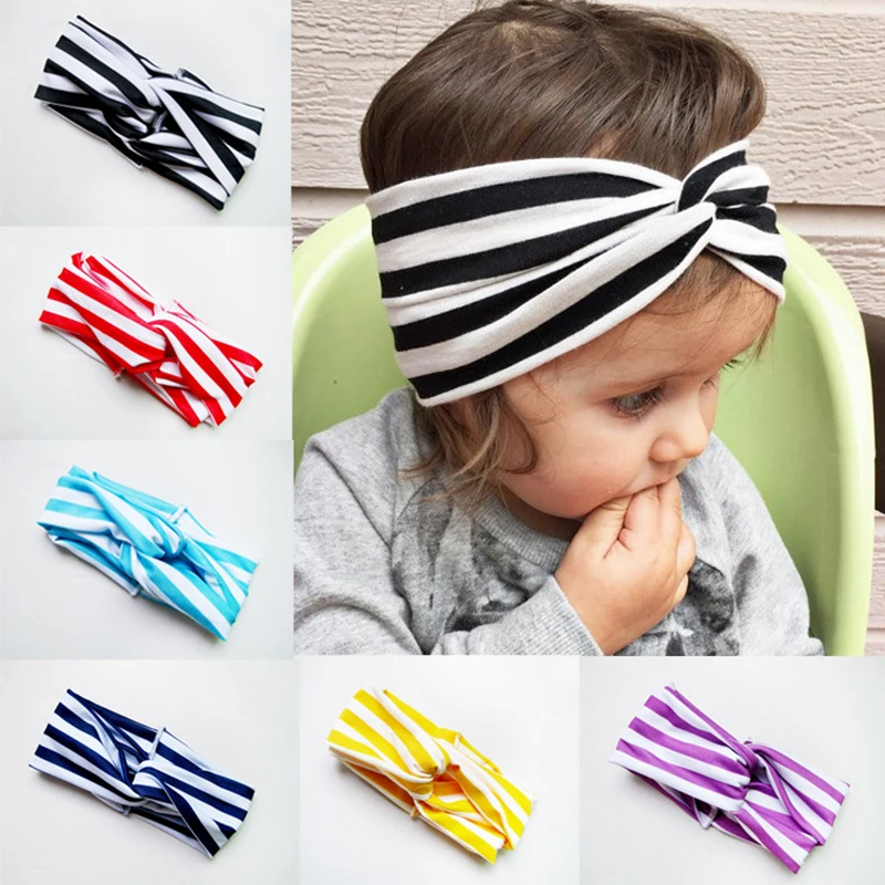 Лидер продаж эластичная лента для волос в полоску с бантом маленьких девочек
