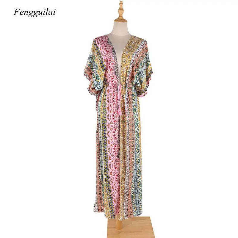 

2021 Summer New Cotton Print Sexy Loose Beach Holiday Sunscreen Shirt Bikini Cover Up