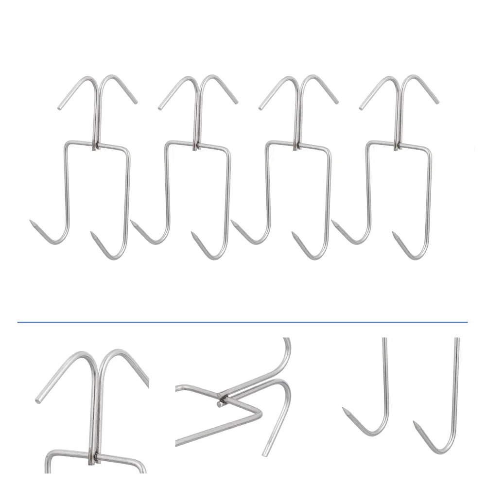 

4pcs Stainless Steel Bacon Hanger Smoker Hooks Roast Duck Kitchen Meat Hooks
