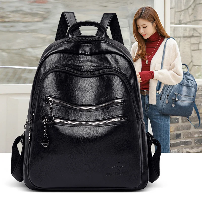

High Quality Leather Women Backpack Casual Student Backpack Large Capacity Travel Backpack School Bags for Teenage Girls Mochila