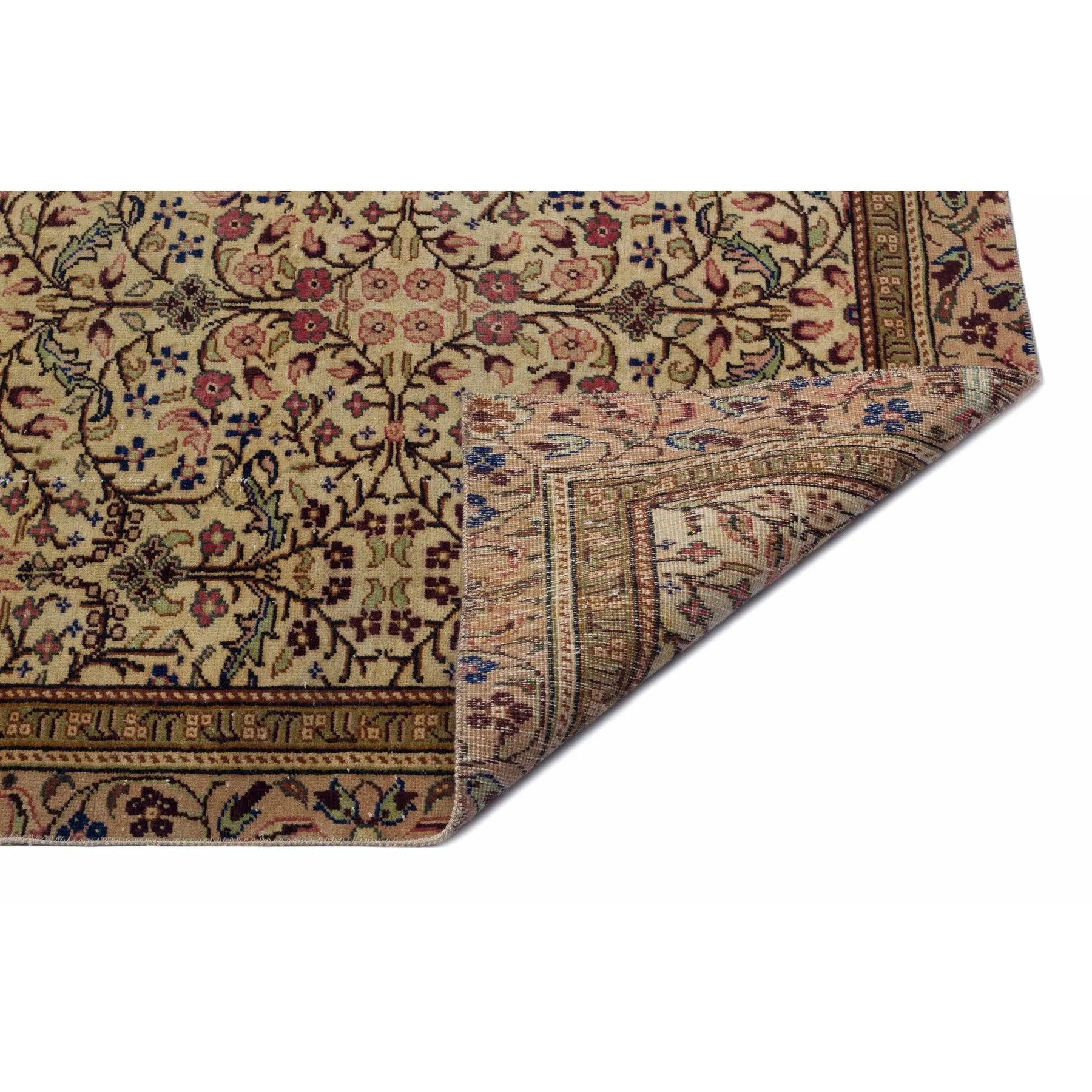 

Brown Floral Desing Rug Vintage Carpet Handmade Rug, Wool and Cotton Carpet 1191