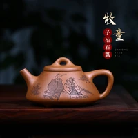 %e2%98%85recommended yixing area pure manual double sided carve stone gourd ladle paint with cold gold teapot son and metallurgy