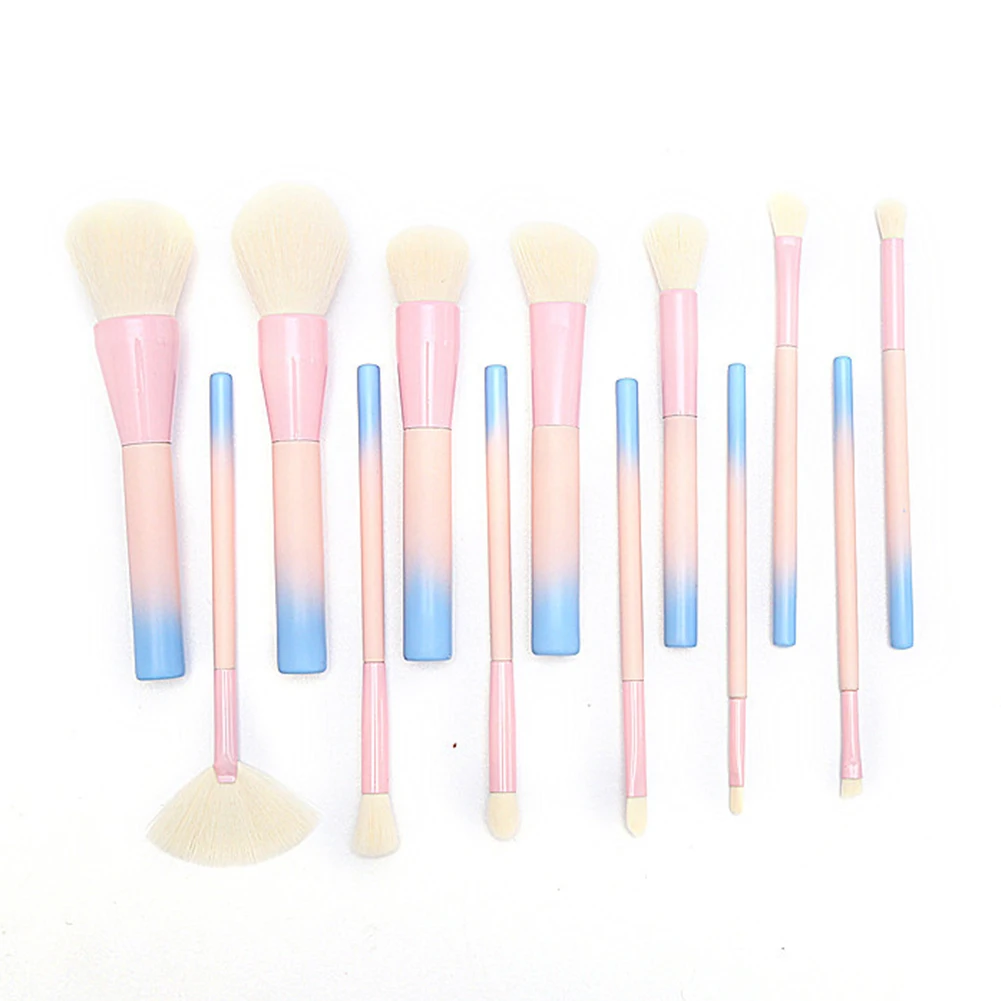 

14pcs Soft Easy Clean Makeup Brush Set Long Powder Blending Round Handle Gradient Color Cosmetics Multi Use Facial Professional