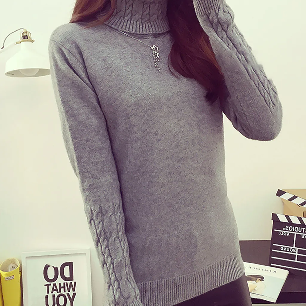 Женский трикотажный свитер-водолазка повседневный мягкий облегающий эластичный