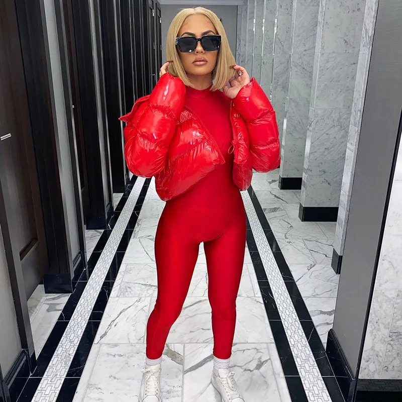 

Casual Jumpsuits Women O Neck Solid Red Long Sleeve Slim Night Club Loungewear Smooth Surface Women 's Jumpsuit Spring 2021 New