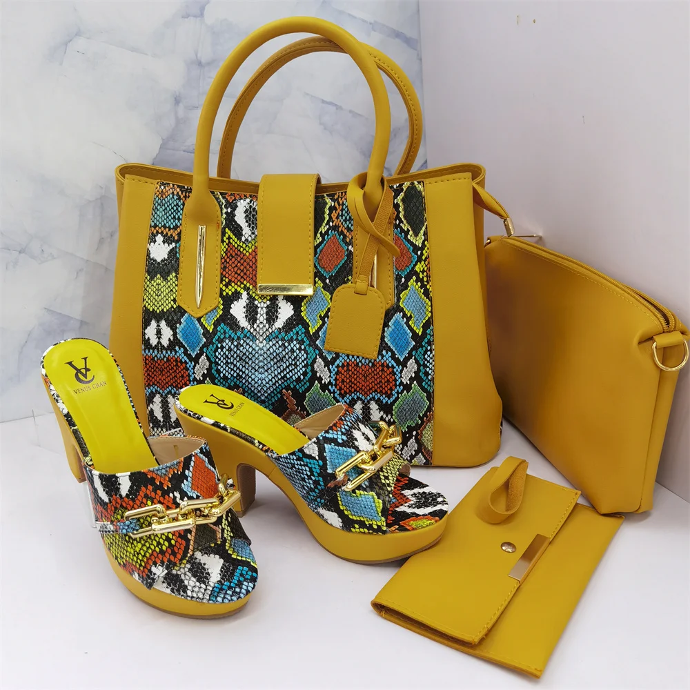 

Retro Italian Lady Shoes and Bag to Match Yellow Color Nigerian Women Shoes Matching Bag Comfortable Heels Sandals for Wedding