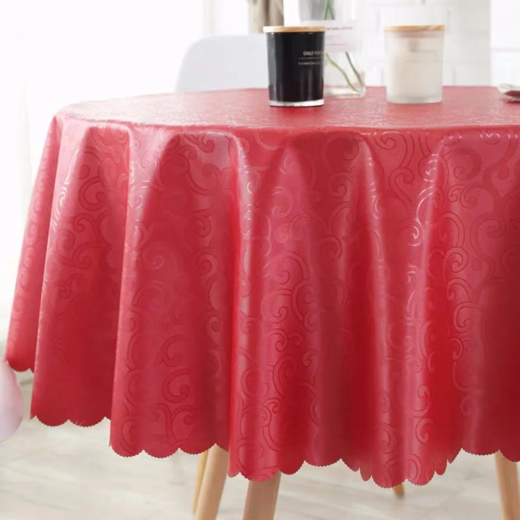 

Round table tablecloth waterproof, anti scalding, anti oil, wash free hotel tablecloth round tea table tablecloth