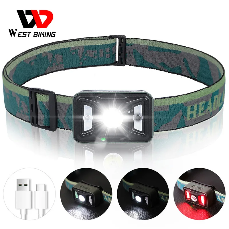 

WEST BIKING Night Running Headlight Waterproof LED Sensor Head Lamp USB Rechargeable Camping Fishing Bike Cycling Work Light