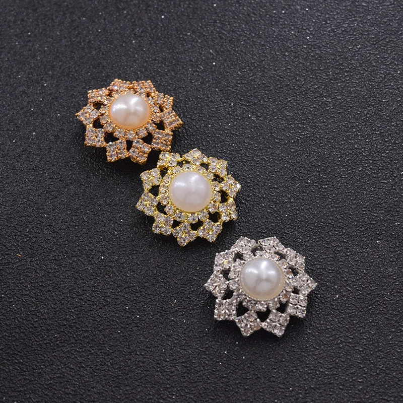 50 шт./лот 26 мм круглые пуговицы с пуговица жемчужиной и стразами Аппликации для