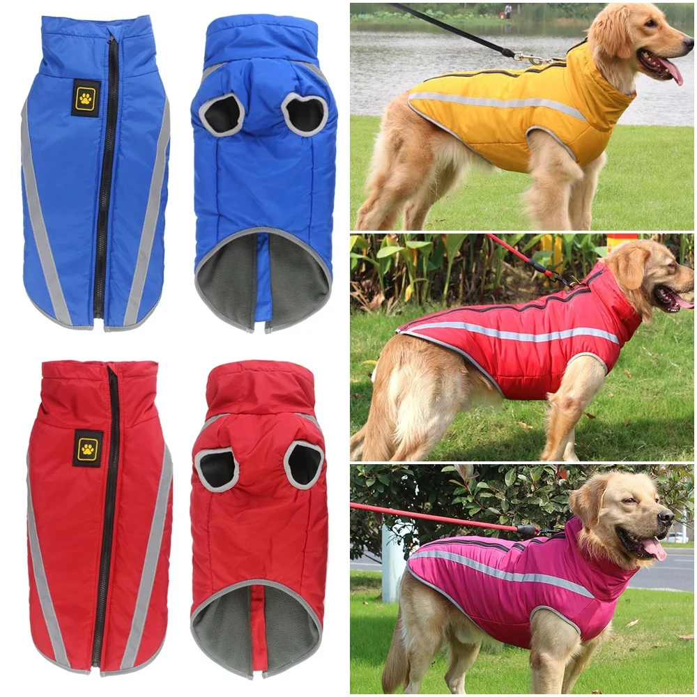 

Waterproof Dog Clothes for Large Dogs Winter Warm Big Dog Jackets Padded Fleece Pet Coat Safety Reflective Design Dog Clothing