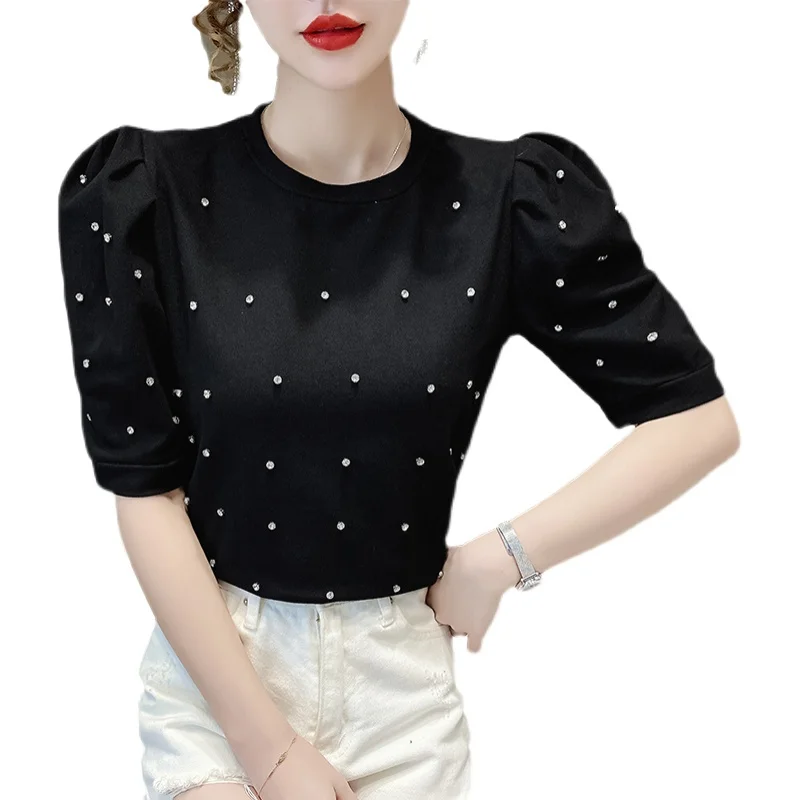 

Women's Bubble Sleeve T-shirt, 2020 Summer New Design Sense round Neck Loose Slimming Short Sleeve T-shirt Top Ins Fashion