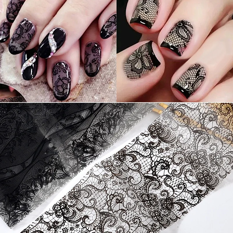 Cross-border for speed sell through selling nail black lace tape sticker sky star 10 sheets of paper to mix 20 cm | Красота и