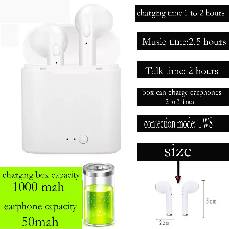 I7 i7s TWS Mini Bluetooth беспроводные наушники вкладыши музыкальные спортивные для iphone X 6 7