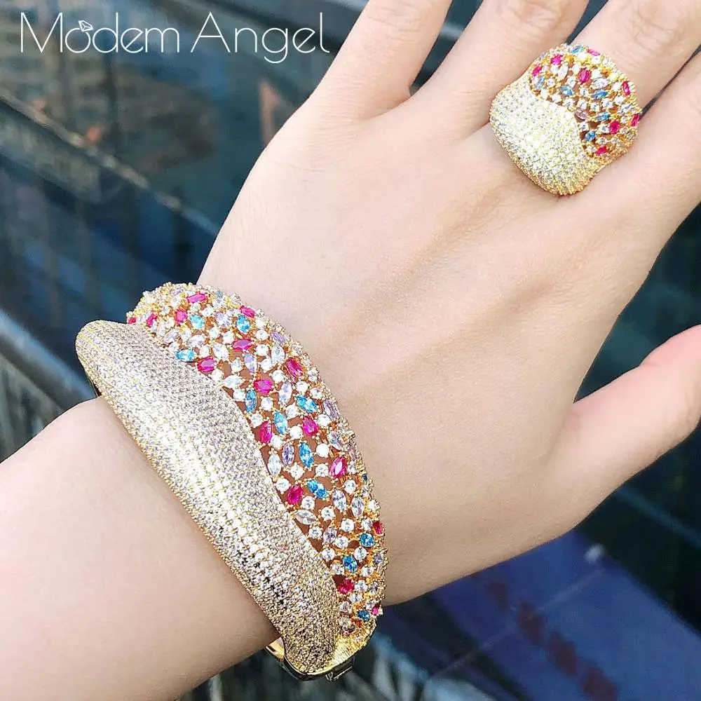 ModemAngel роскошный модный набор из браслета и кольца в Саудовской Аравии Ювелирные наборы для женщин Свадебные обручальные серьги для мужчин