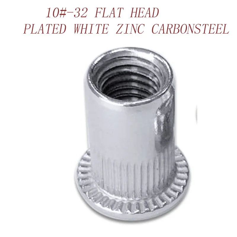 

40pcs/lot10#-32 American standard plated white blue zinc carbon steel flat head knurled body rivet nut insert nut 1197