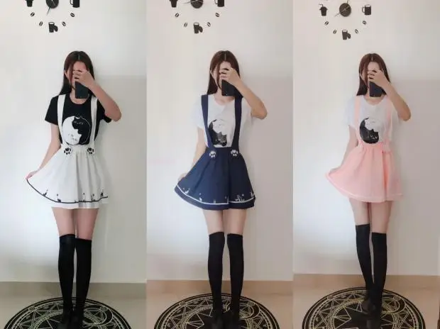 Новинка, летние женские юбки, юбка с вышивкой кота, собаки, Harajuku, Kawaii, японский стиль, Милая Мини-юбка на бретелях, CJNSXZQZ00405