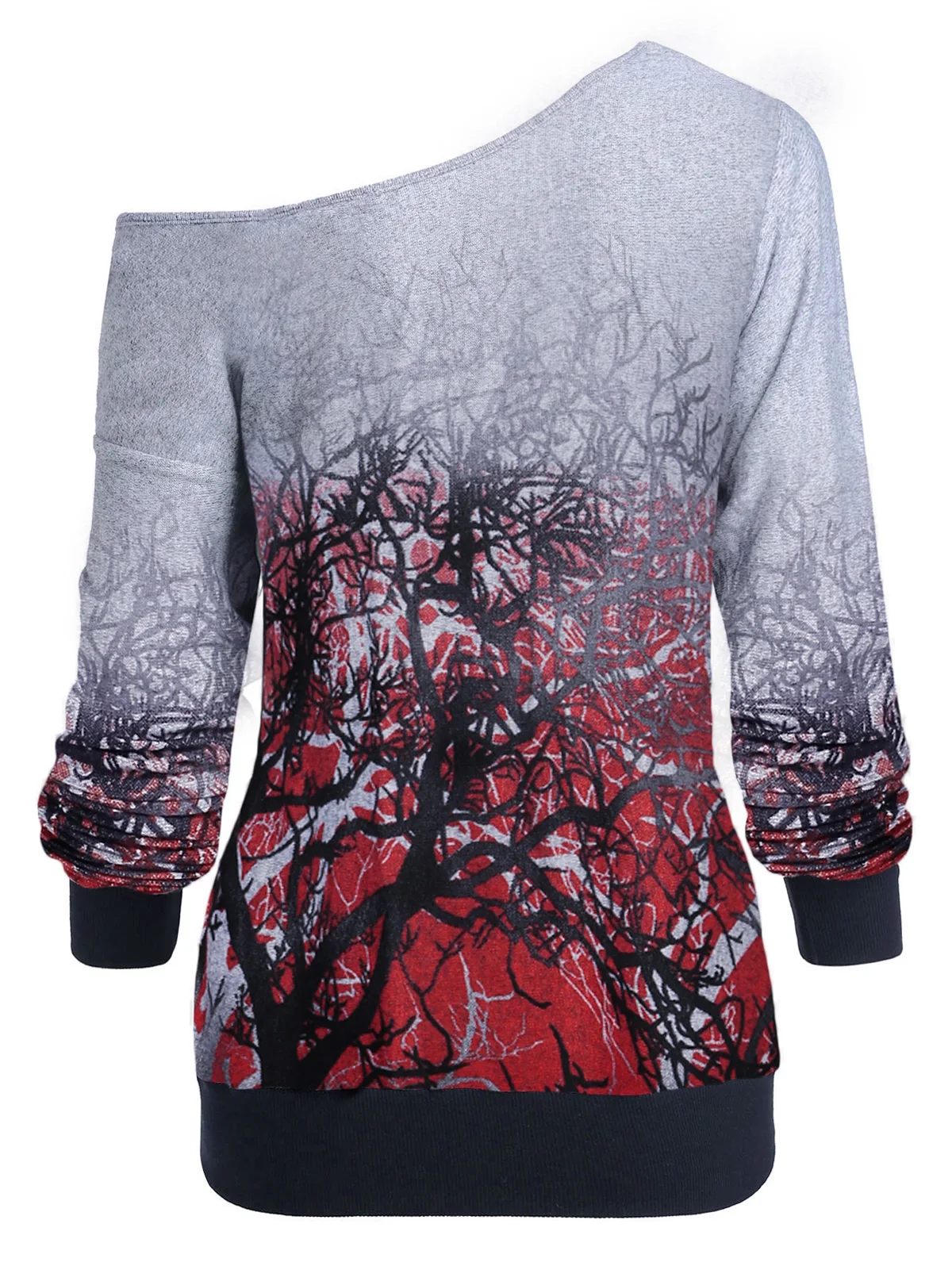 ROSEGAL 3XL Весна Осень Вязание Готический толстовки для женщин косой шеи с длинным рукавом 3D дерево печати Хэллоуин Толстовка Топ Женская рубашка