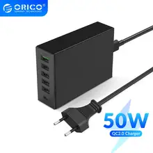 ORICO 50W 6 Port Desktop Charger Type-C QC2.0 Quick Charger Mobile Phone Charger Tablet Power Bank Charger Type-c Devices