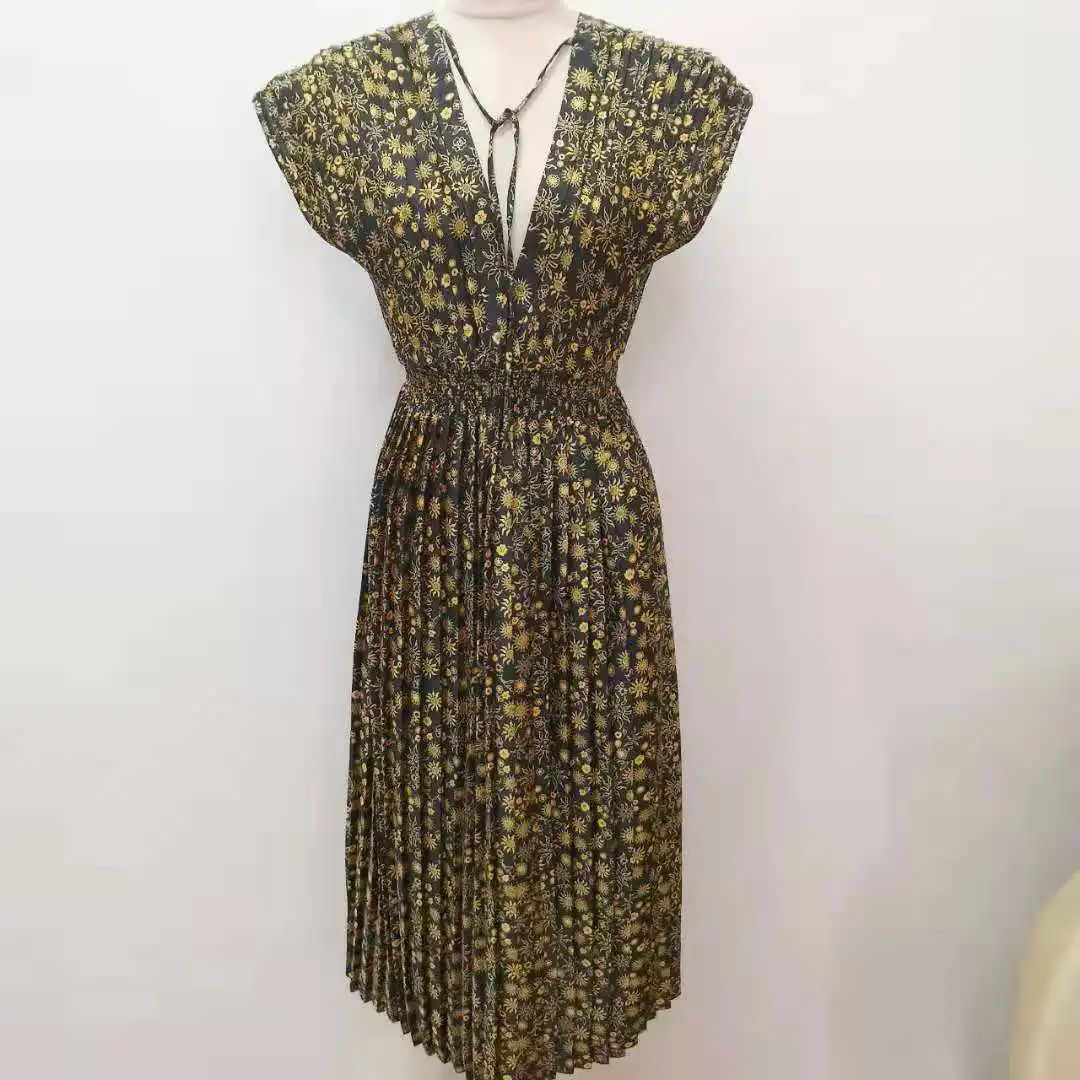 

Женское платье без рукавов, платье с V-образным вырезом, лямкой на шее и принтом, весна-лето 2021