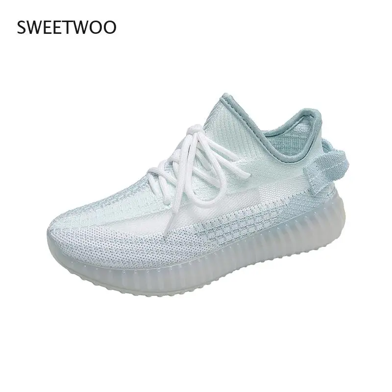 

2021 Summer New Korean Style Mesh Surface Breathable Flying Woven Coconut Shoes Women's Casual Sports Denim Blue Coconut Shoes