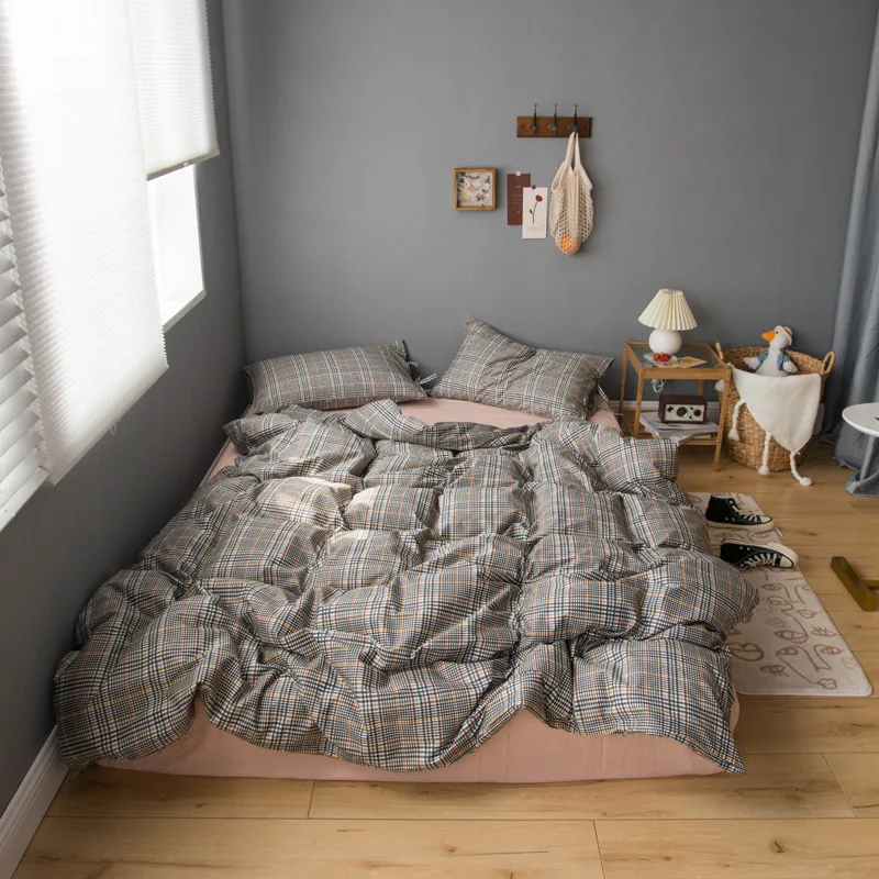 

Modern Plaid Print Cotton Bedding Set Nordic Brief Duvet Cover Sets Single Queen Size Bed Linen Sheet Quilt Covers Bedclothes