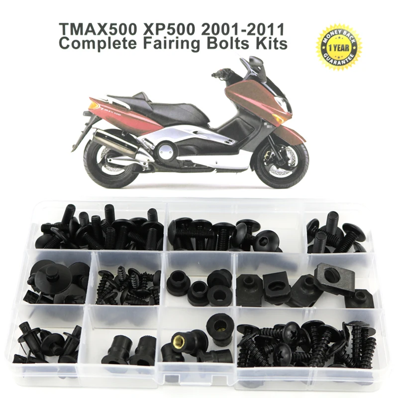 Подходит для Yamaha Tmax500 Tmax 500 2001-2011, полный комплект болтов для обтекателя мотоцикла, полный комплект винтов для боковой крышки, зажимы, гайки, сталь