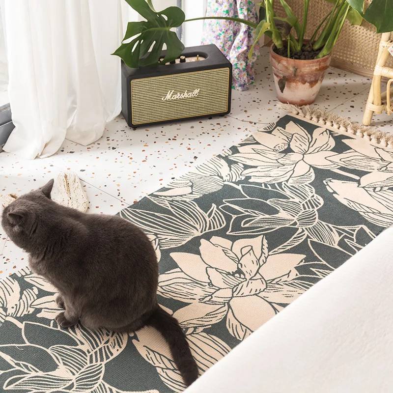 

60x180cm Retro Bohemian Carpet Hand Woven Cotton Linen Home living room Bedside Rug Geometric Bedroom Floor Carpet MatHome Decor