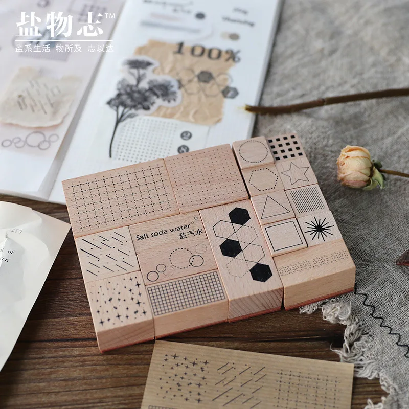 Деревянный штамп в стиле ретро геометрический набор базовая графика круглые