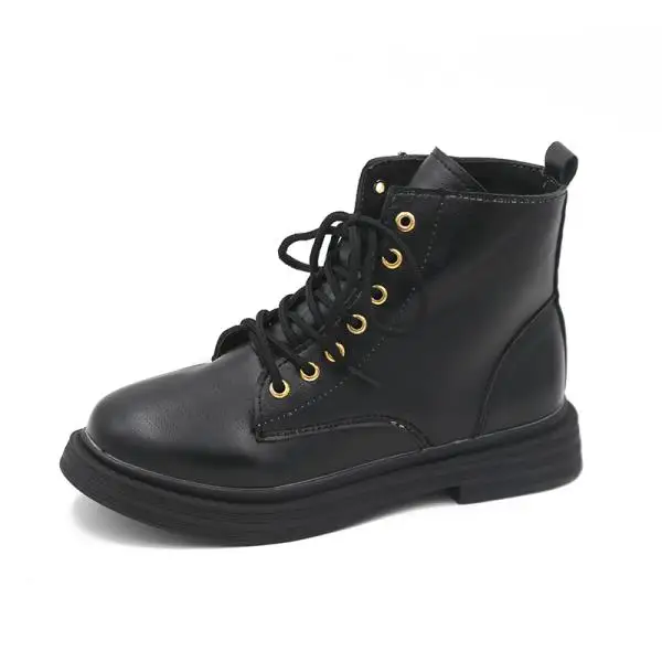 Women's Rubber Boots Shoes Lace Up Booties Ladies Bootee Woman Low Heels booties Round Toe Luxury Designer Rain Mid Calf - Color: 1
