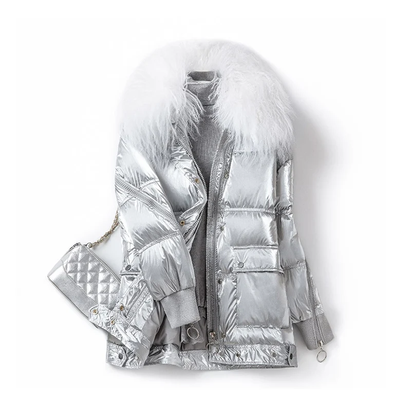 Большого размера натуральный мех воротник 2019 зимняя куртка Для женщин 90% Белое