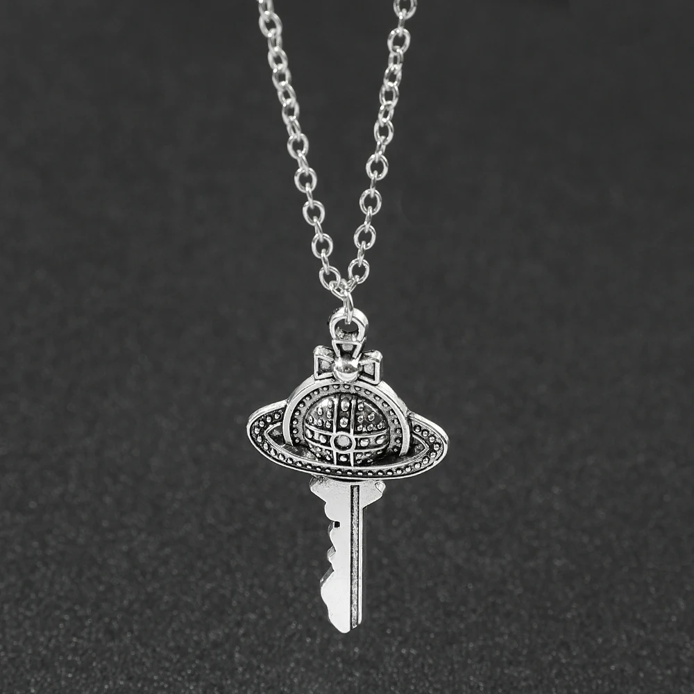 

Retro Planet Universe Key Necklace Korean Women's Hip Hop Silver Color Pendant Necklace For Friends Creative Jewelry Gifts