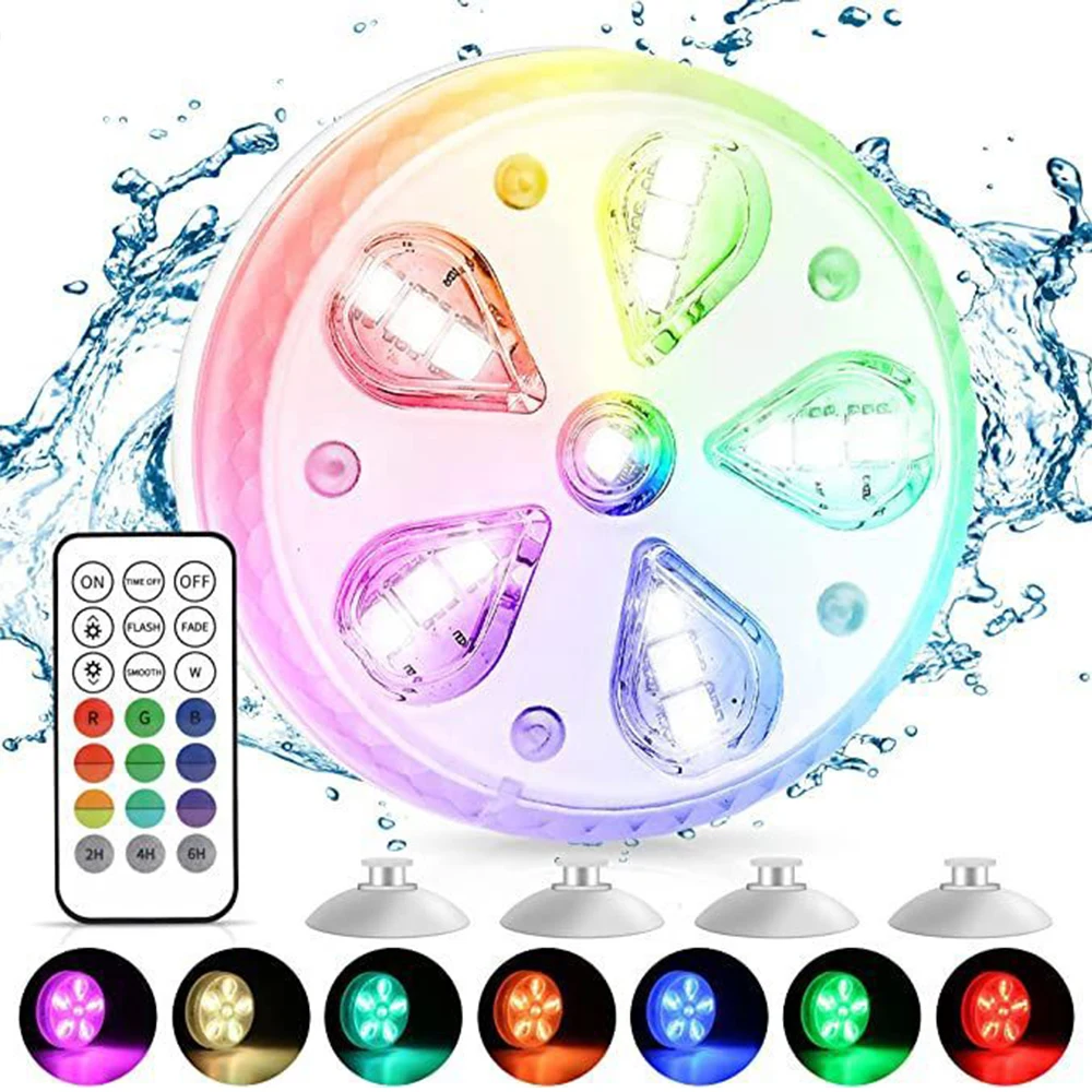 

Подводный 16 светодиодный ночник с батареей 16 цветов RGB Рождественский светильник для бассейна водонепроницаемый Декор атмосфера + ИК пульт ...