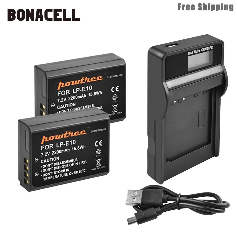 Bonacell 2200 мАч LP-E10 LP E10 LPE10 камера батарея + ЖК-зарядное устройство для Canon 1100D 1200D 1300D