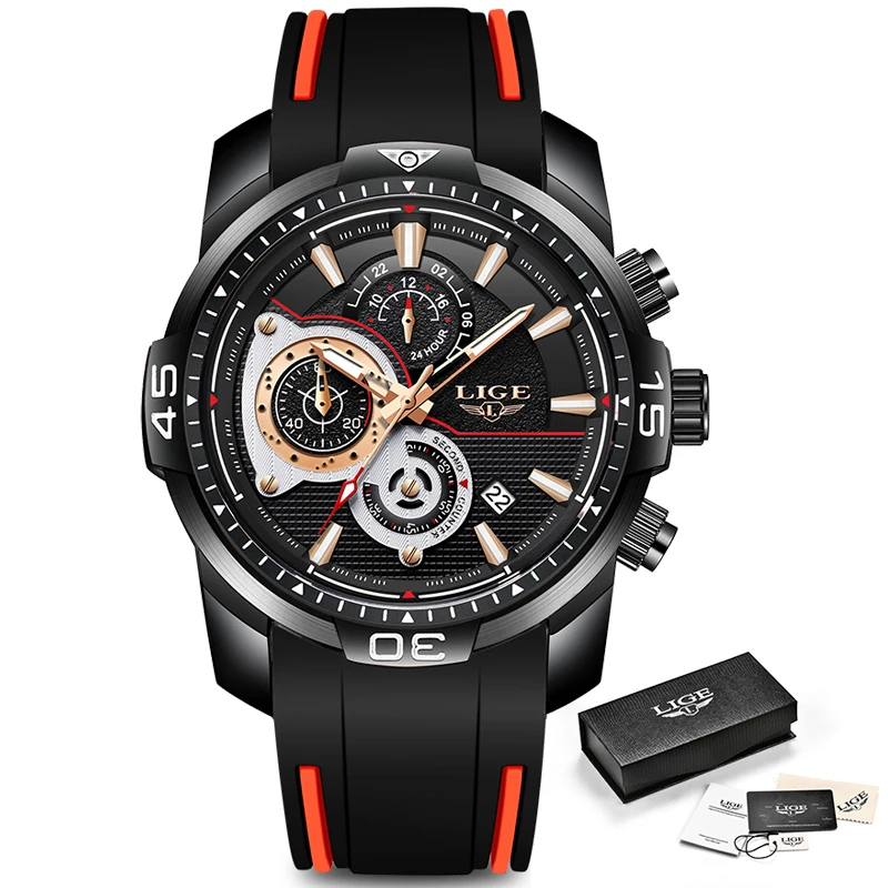 Часы наручные LIGE мужские с силиконовым ремешком модные брендовые Роскошные