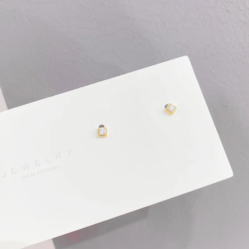 

2021 New Design 6 Pcs 14K Gold Plated Square Stud Earrings Luxury Jewelry Cubic Zircon Simple Style Earrings