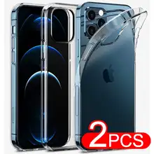 Ультратонкий силиконовый мягкий чехол для iPhone 11 12 Pro XS Max X XR SE 2020 8 7 6S 6 Plus 5 5S 4, Ультратонкий Прозрачный чехол, 2 шт.