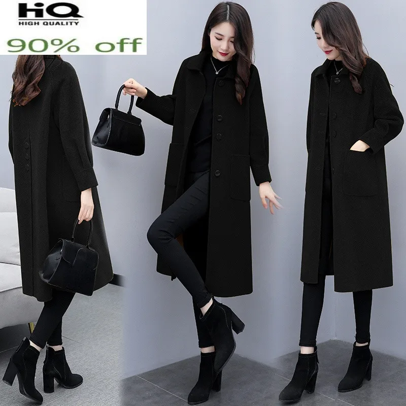 2022 Autumn Women's Trench Coats New Fashion Spring Vintage Black Long Women Jackets Korean Clothing Manteau Femme Hiver Gmm129