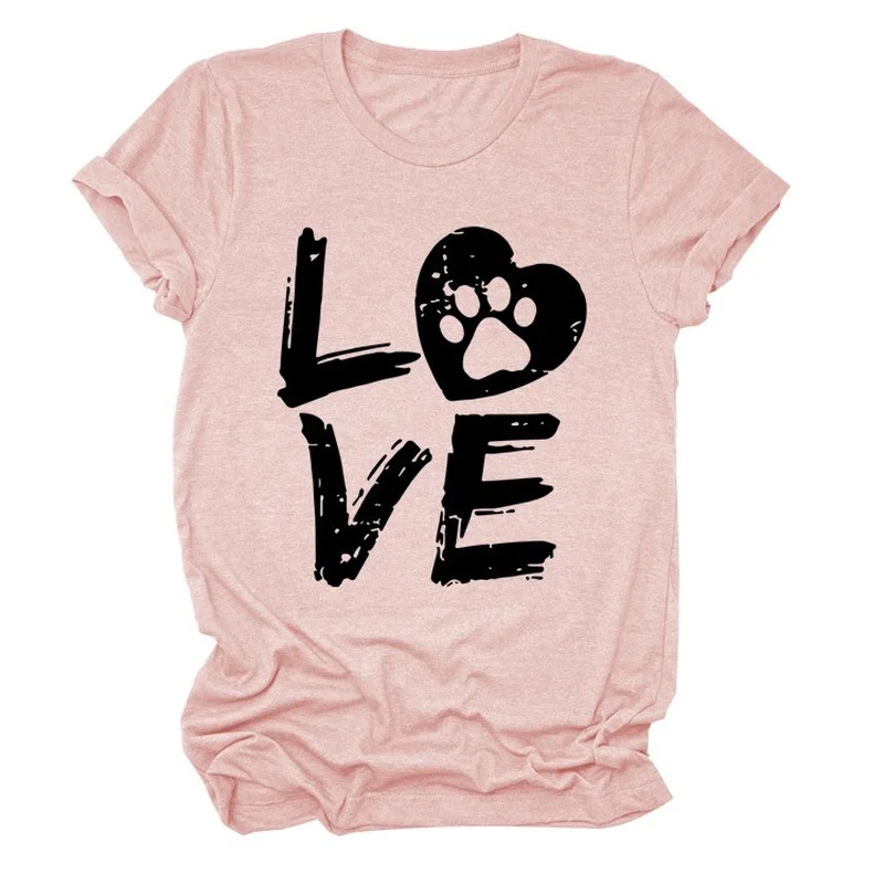 

Dog Footprints Love Letter Print Women T Shirt Short Sleeve O Neck Loose Women Tshirt Ladies Fashion Tee Shirt Camisetas Mujer