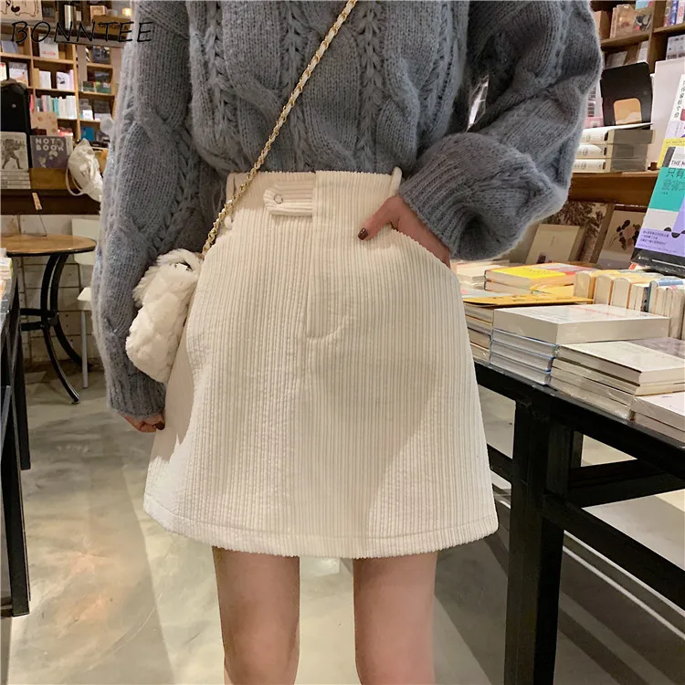 Женская Вельветовая мини юбка с высокой талией и регулируемыми карманами