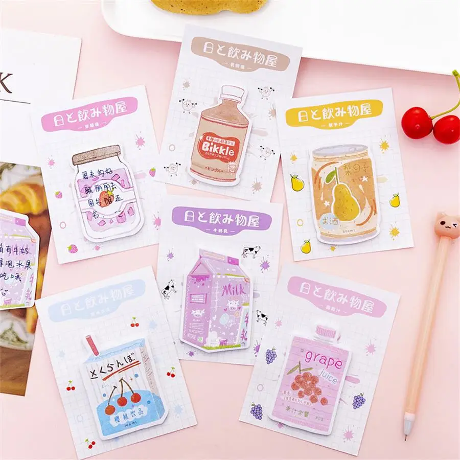 Kawaii Milk Juice Drink Sticky Notes милый японский блокнот стикер указатель страниц Закладка