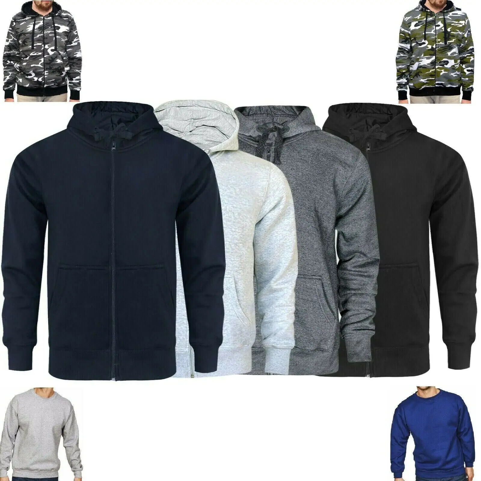

Mens Zip Up Jackets Hoodies Hooded Sweatshirt Fleece Plain Hoody Jumper Pullover