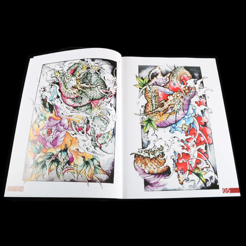 Тату-книжка с рисунком дракона черепа призрака цветной эскиз рисунок дизайн