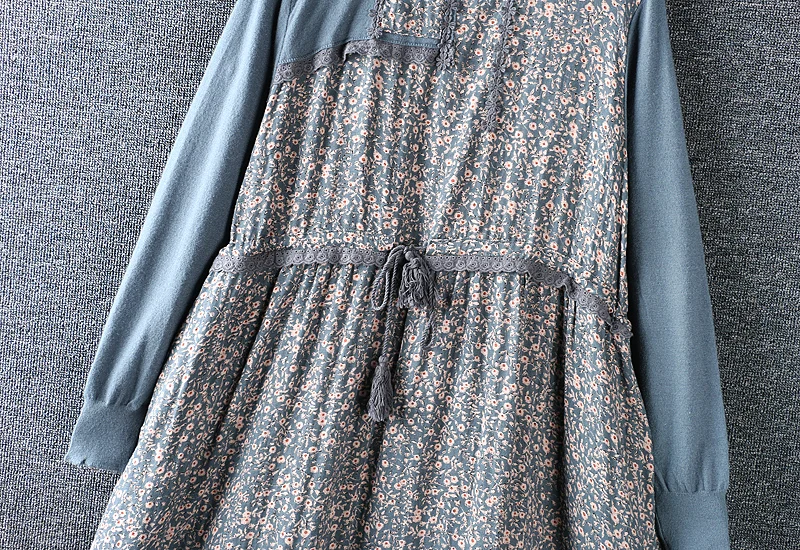 

2020 New Autumn Winter Women Dresses Japan Style Mori Girl Floral Print Cotton Linen knitting Loose Long Dress