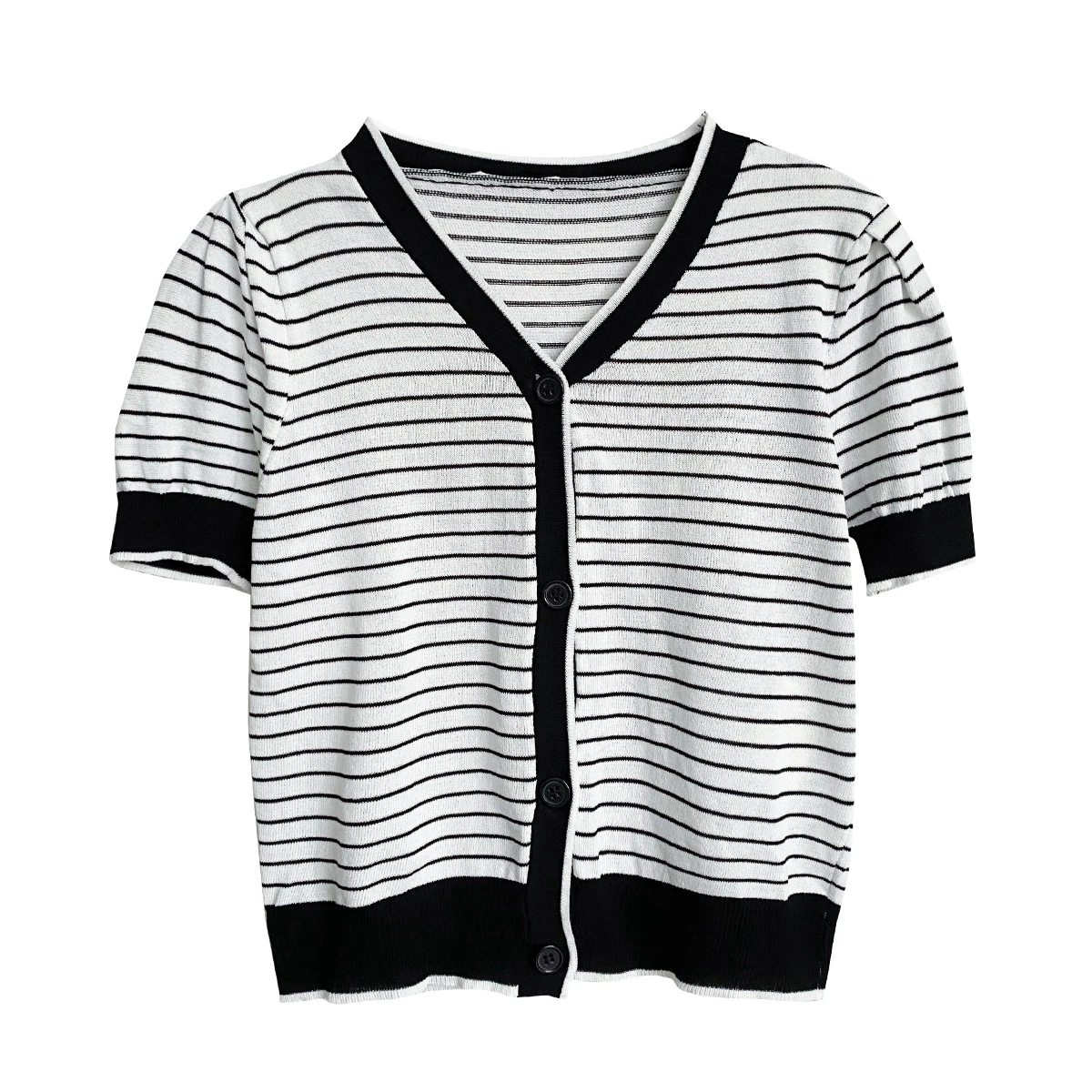 

Sweet Preppy Style Striped Knitting Cardigan Girls Contrast Color Slim Sweaters Tops Women's Knit Outwear For Summer