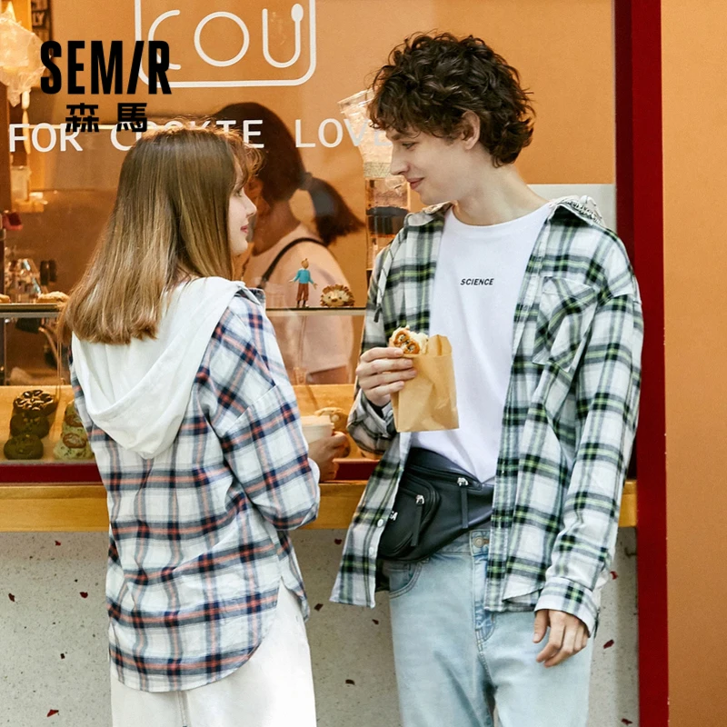 

Shirt men long sleeve 2020 autumn new retro plaid shirts casual man Korean loose hooded shirt tops