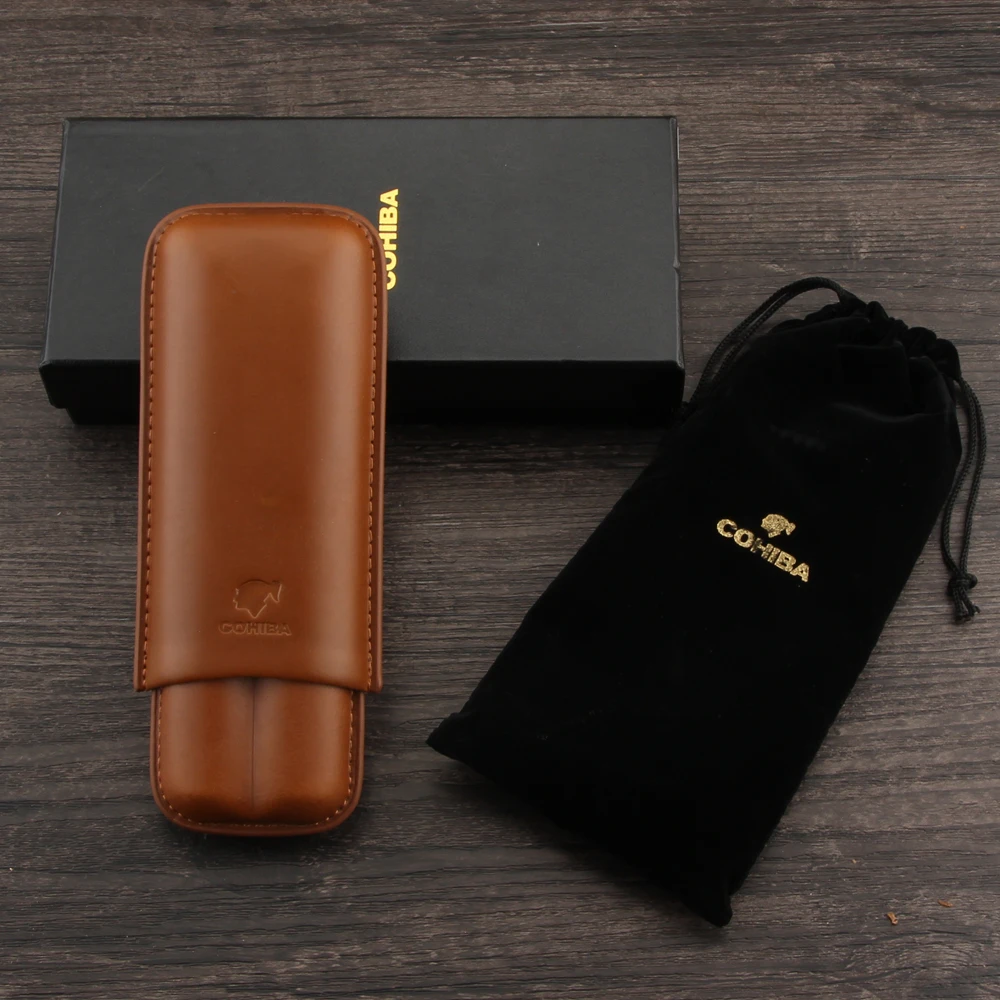 Кожаный чехол для сигары COHIBA компактный карманный Дорожный Чехол с 2 трубками